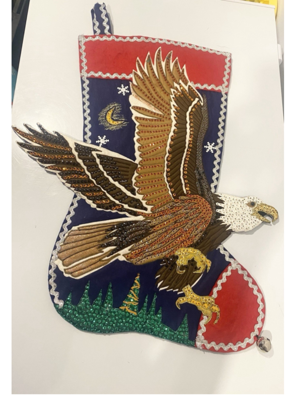 Vintage Handmade Sequin Bald Eagle Christmas Stocking Felt Kit Patriotic USA
